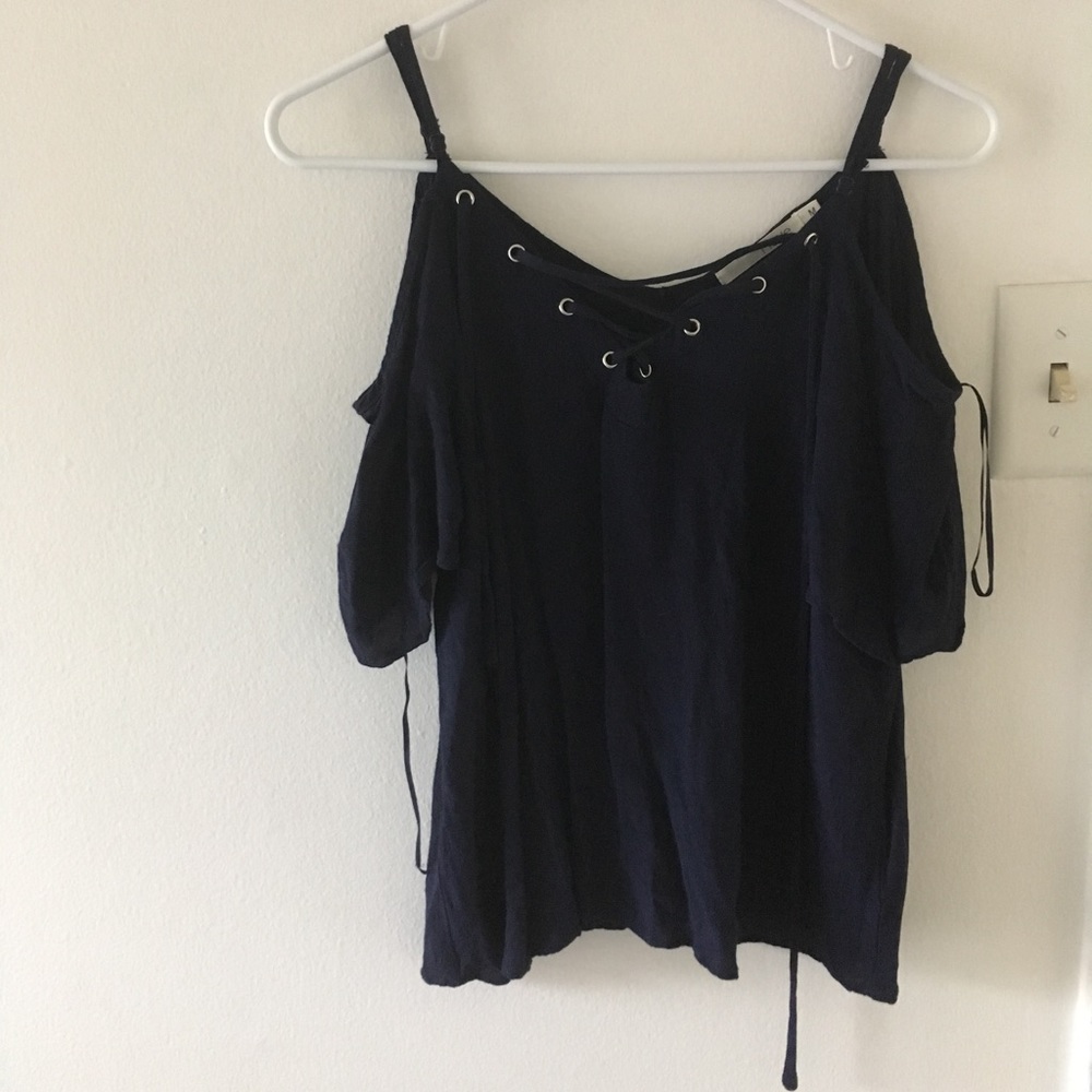 navy blue cold shoulder top